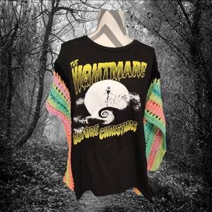 Upcycled The Nightmare Before Christmas Graphic Tee Poncho.